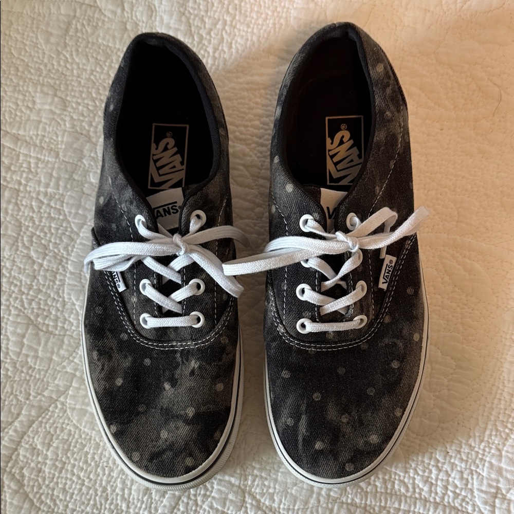Vans Charcoal and White Polka Dot Sneakers, women’s size 10
